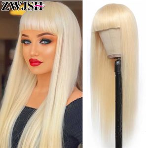 Lace Pruiken Remy Human Hair 613 Honey Blonde Pruik met pony voor vrouwen Lang rechte machine gemaakt Glueless Fringe 30 inch ZWJSH 230314