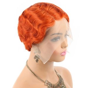 Lace Wigs Retro Wig Pixie Cut Human Hair Short Wave Bob vooraf geplukt voor vrouwen t Deel Brown Hoogtepunt