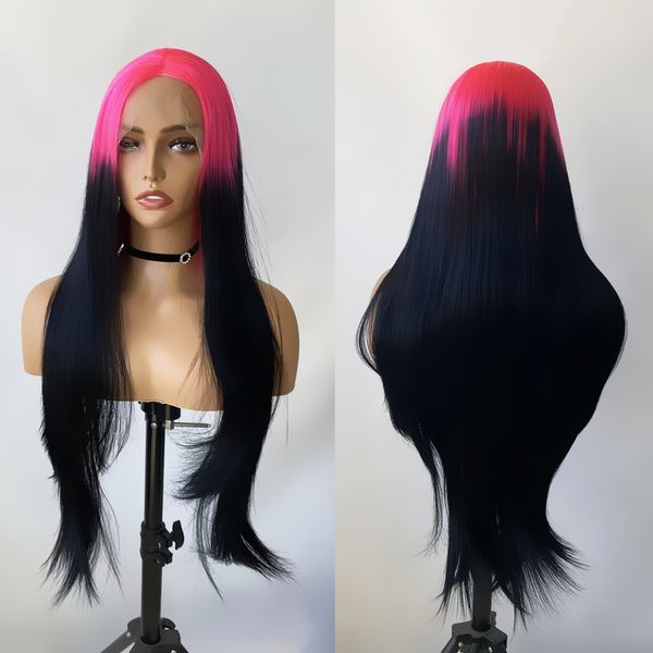 Pelucas de encaje Rongduoyi ombre sintética rosa negro peluca frontal para mujeres cabello natural resistente al calor de cosplay de cosplay diario 230815