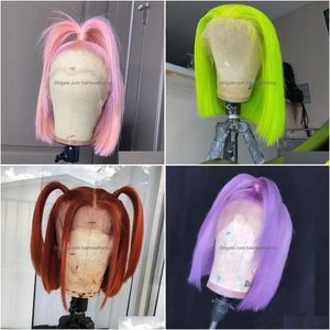 Perruques en dentelle rongduoyi orange rose coloré court bob synthétique silky raide coiffure avant pour femmes cosplay utilise la fibre de chaleur 230807 drop dhrqo