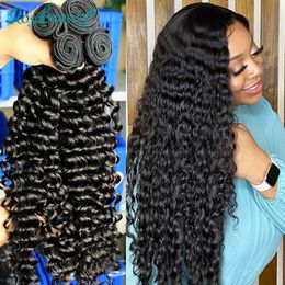 Lace Wigs Rosabeauty Deep Wave 28 30 40 inch 3 4 Bundels Braziliaans Remy Hair 100 Natuurlijk water Krullende mens 230417