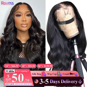 Lace Wigs Rovess Body Wave Front Human Hair Transparent 13x4 13x6 PrePlucked Frontal Baby Wig Pour Femmes Sexy 30 32 34 36 Pouces 230609