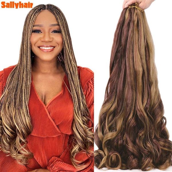 Pelucas de encaje Sallyhair sintético francés rizado a granel espiral crochet trenzas cabello alta temperatura onda suelta rizo trenzado 230821