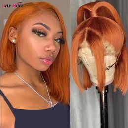 Lace Wigs Short Bob Ginger Front Wig Hoogtepunt rechte 13x4 gekleurd menselijk haar voor vrouwen 180 DENSITEIT