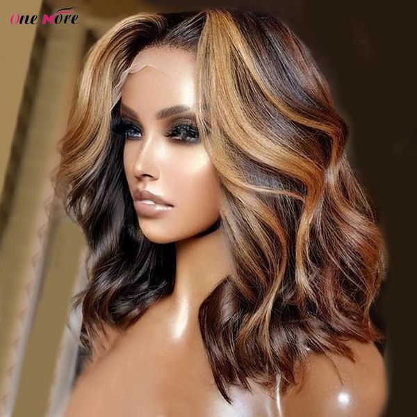 Lace Wigs Short Bob Wig 4 27 Highlight Cheveux Humains Brun Vague de Corps Pré Cueillis Ombre Avant Pour Les Femmes 180%