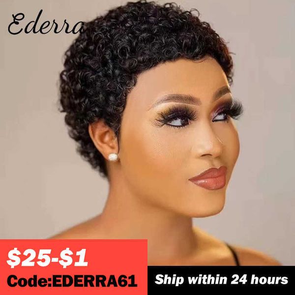 Pelucas de encaje Pelucas de cabello corto y rizado Pixie Cut Cabello humano brasileño para mujeres negras Natural Negro Glueless Afro Kinky Rizado Pelucas de cabello esponjoso Z0613