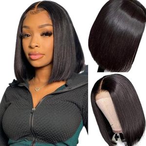 Lace Wigs Short Straight Bob Human Hair pour les femmes noires 180 Density Glueless Frontal 230720