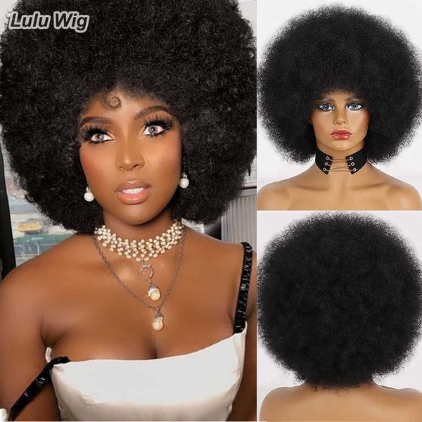 Pelucas de encaje Pelo sintético corto Afro Kinky Pelucas rizadas con flequillo para mujeres negras Sintético africano Ombre Sin cola Cosplay Peluca negra natural Z0613