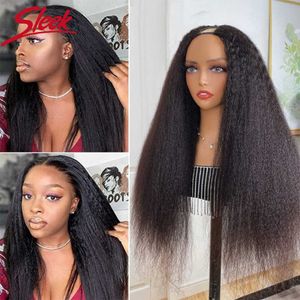 Lace Wigs Sleek U Part Wig Yaki Straight Human Hair Wigs For Women Natural Black Remy Brazilian Hair Wigs Real Short Straight Bob Wigs Z0613