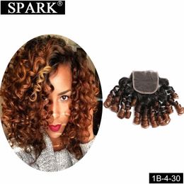 Perruques en dentelle Spark Ombre Brésilienne Bouncy Curly Fermeture de cheveux humains Couleur naturelle 100 HD 1B 4 30 27 Remy 230920