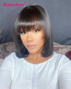 Lace Wigs Straight Bob Perruques de cheveux humains avec Bang Full Machine Made Glueless Wig Brésilien Remy Natural Human Hair Bob Perruques Pour Femme Noire Z0613