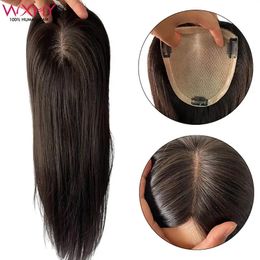 Kant Pruiken Steil Haar Toppers Voor Vrouwen Huid Zijde Basis Menselijke Topper Met 3 Clips Haarspelden Remy Virgin Stukken 6 20Inch 231025