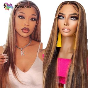 Lace Wigs Straight Highlight Perruque Honey Blond Ombre Front Pour Femmes Cheveux Humains Préplumés Brésiliens 230803