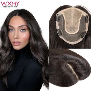 Perucas de renda reta virgem cabelo humano toppers para mulheres 15x17cm base de seda respirável peruca com 4 clipes em peças e pu em torno de 231025