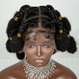 Pelucas de encaje estilo sintético encaje completo peluca trenzada corta caja sin nudos pelucas trenzadas para mujeres negras peluca trenzada hecha a mano con bola 230901