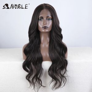 Perruques en dentelle avant synthétique pour femmes Super long corps ondulé avec perruque de cheveux de bébé brun Ombre Cosplay résistant à la chaleur 231025