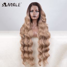 Kanten pruiken Synthetische kanten pruik Lang golvend 36 inch Lichaam Golvend Zijdeel Kanten pruik voor vrouwen Kanten voorpruik Ombre Blonde Cosplaypruik 230922