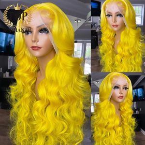 Perruques en dentelle Topnormantic couleur jaune 13x4 avant délié préplumé Remy cheveux humains brésiliens vague lâche pour les femmes