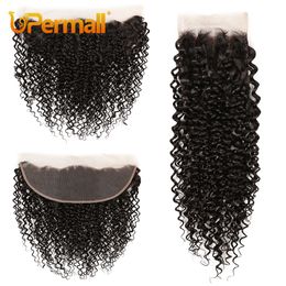 Lace Wigs Upermall Kinky Curly 4x4 Closure Pre Plucked Swiss HD Transparant 13x4 Frontal Free Part Natural Black 100 Remy Human Hair 230807