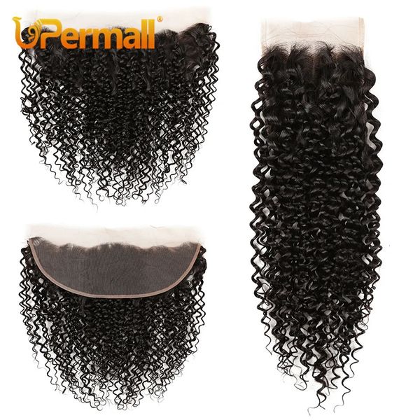 Perruques en dentelle upermall Curly 4x4 fermeture pré-cueillie Swiss HD transparent 13x4 frontal libre Free Natural Natural 100% Remy Human Hair 231007