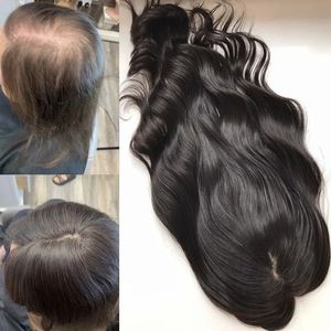 Kant Pruiken Golvend 15X16CM Virgin Menselijk Haar Topper voor Vrouwen 2mc Pu Rond Chinese Toupet 5 clips In Fijne Haarstukje 231024