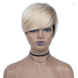 Lace Wigs Wavy Honey Blonde Ombre Short Bob Pixie Cut Full Machine Made No Human Hair With Bangs Pour Les Femmes Noires Brésilien Kend22