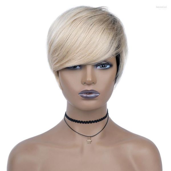 Lace Wigs Wavy Honey Blonde Ombre Short Bob Pixie Cut Full Machine Made No Human Hair With Bangs Pour Les Femmes Noires Brésilien Kend22