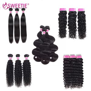 Perruques en dentelle en gros 10A vague de corps brésilienne trame droite 3/4 Bundle Deal Deep Kinky Curly Water Virgin Human Hair Weave Bundles 231013