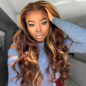 Perruques en dentelle Wigmy Hair # 4/30 Highlight Colored Human Pre Plucked Front Ombre Remy Frontal Wig Pour les femmes noires