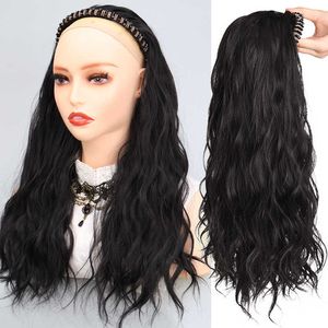 Lace Wigs XG Synthetisch Zacht Pluizig Lang Krullend Haar Natuurlijk Zwart Hittebestendig Kwastje Strass Hoofdband Pruik Half Haar Pruik voor Vrouwen Z0613