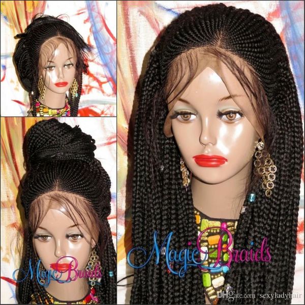 Perucas de renda y handtied áfrica americana mulheres peruca tranças cornrow peruca preto/marrom/ombre cor trançada caixa tranças peruca dianteira do laço com cabelo do bebê