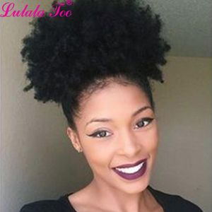 Lace Pruiken Yepei Afro Drawstring Tail Human Hair African Puff Hair Bun Clip In Kinky Curly Tail Remy 8 inch 230817