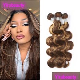 Lace Wigs Yirubeauty Braziliaans menselijk haar 3 bundels P4/27 kleur rechte lichaamsgolf 4 27 dubbele inslag 8-30 inch remy piano kleuren druppel d ot1vf