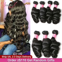 Lace Wigs YouSolo Loose Wave Bundels Braziliaans Human Hair Remy 1 3 4 PCS Lot Natural Black 100 230314