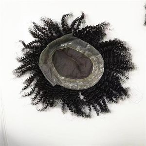 Dentelle avec pu autour du toupet mâle cheveux humains vierges indiens 8 mm vague pièces masculines attachées à la main pour les hommes noirs en Amérique livraison express rapide