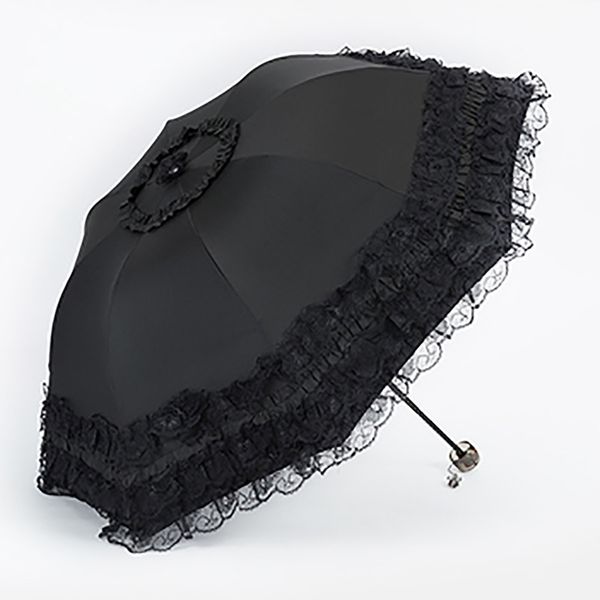 Paraguas de lluvia de encaje para mujer, Paraguas de sol para mujer, sombrilla negra plegable de princesa, guarda chuva invertido, decoración de protección UV