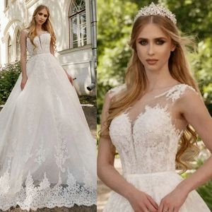 Lacefull Country Wedding Jurken Sheer Neck Lace Bruidsjurken voor Afrikaans Arabisch Nigeria Bruid kralen strandjurk met riem gelaagd D043 407