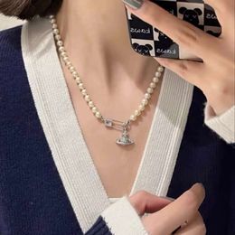 veters ontwerper Vivienen Westwoods Viviane High -versie Empress Dowager West Pin Pearl vol diamant ketting dames klassieke saturn paper clip paty