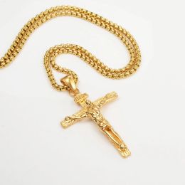 lacets religieux inri crucifix jesus cross pendant collier golden couleur 14k jaune couche couche pour hommes bijoux catholiques chrétiens