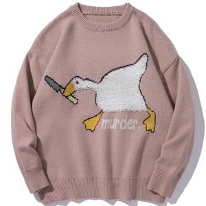 Beter Mannen Streetwear Trui Gans Patroon Gebreide Sweater Herfst Mode Harajuku Katoen Casual Pullover Sweater Tops 211006
