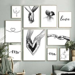 Cartel de pared de la pared de arte de amor de falta y a mano blanca y lienzo de impresión