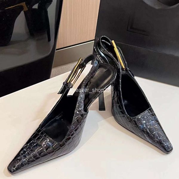 Lacquer Shoe Women's High Black Designer Sister Lourent Sexy Lady Pointed Heel Elegant Pump Style Saiint Leather 2024 Single New Shoes French Sandals ZM8X