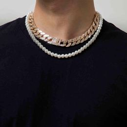 Lacteo 2 pièces/ensemble perles de bohème chaîne collier ras du cou Punk Hip Hop brillant strass réglable glissière chaîne cubaine collier X0509