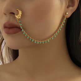 Lacteo anneaux de nez à la mode pour femmes reliant boucles d'oreilles noir vert petites perles de cristal faux narine Piercing Clip bijoux dames 240321