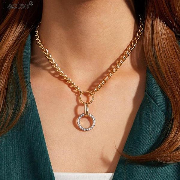 Lacteo Vintage strass rond cercle pendentif collier femmes Sexy cristal collier clavicule chaîne collier ras du cou femme Jewelry152g