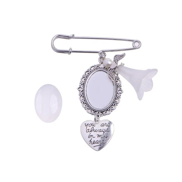 Lacy Oval Bridal Charm de mariage Bouquet Photo Charm Pin Pin facile à faire de la Broche de sécurité commémorative Charme de mariée à la mémoire de papa