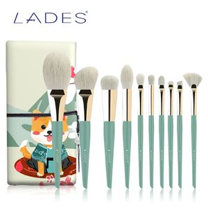 Lads Green Makeup Brushes Set Professional 10pcs Foundation Powder Contour Calyshadow Make Up Brush Beautiful Beauty Tools 240403