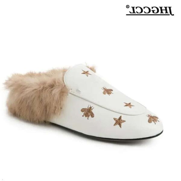 Zapatillas clásicas clásicas diseñador verdadero pelaje de piel de oveja muller damas fumando sandalias cálidas 20 s e 60d5