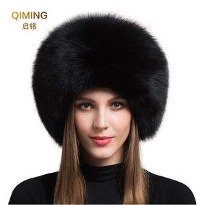 Dames 100% echte vossenbont hoed vrouwen winter warm luxe ski hoofd oor warmer oormuff pluizig schapenvacht warme sneeuw cap 201019