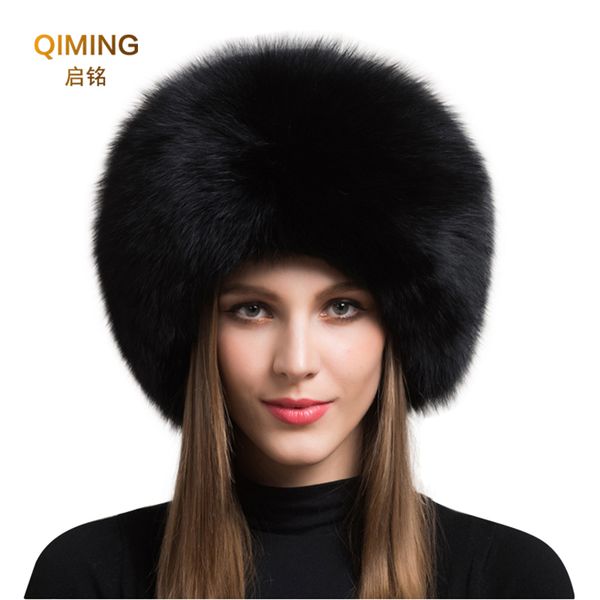 Dames 100% Réel Chapeau De Fourrure De Renard Femmes Hiver Chaud De Luxe Tête De Ski Cache-Oreilles Cache-oreilles Moelleux En Peau De Mouton Chaud Chapeau De Neige 201019